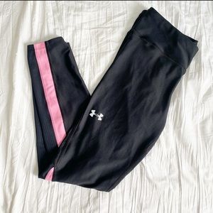 Under Armour Leggings Large Compression Pink Black Mesh Running Slight Crop